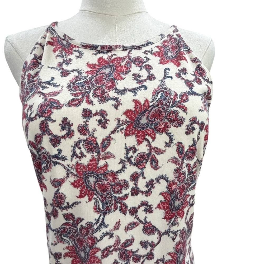 Chaps Red Blue Paisley Floral Cotton Halter Maxi Dress Tiered Hem Cottagecore L - Picture 5 of 8
